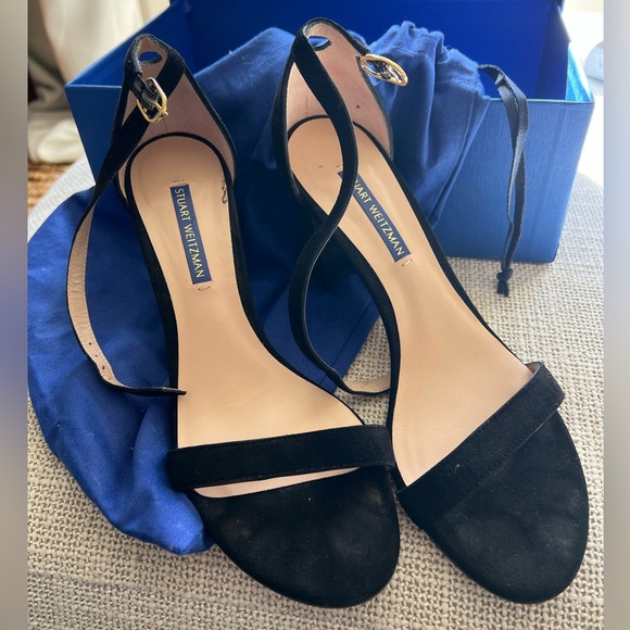 Black Stuart Weitzman strappy suede heels - Picture 2 of 4